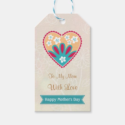 Flortal hart, madeliefje Moederdag Cadeaulabel (Voorkant)