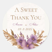 Flory thema Bruiloft Sticker Paarse & Goud (Voorkant)