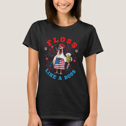Floss als een baas 4 juli kip t-shirt (Voorkant)