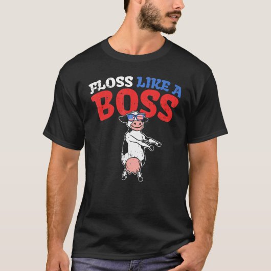 Floss als een baas dans koe flossen 4 juli t-shirt (Voorkant)