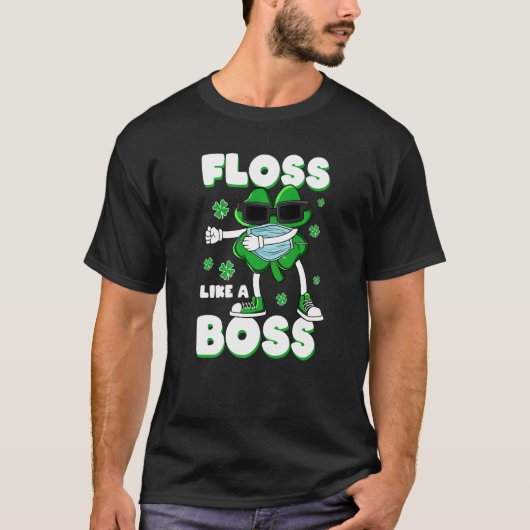 Floss als een baas St Patrick's Day Shamrock Face T-shirt (Voorkant)
