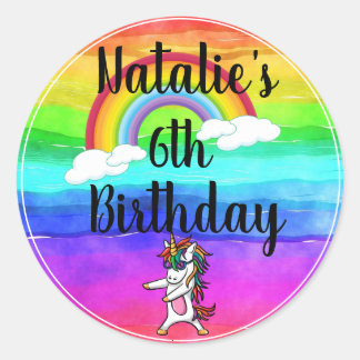 Floss Dance Eenhoorn Regenboog Verjaardag Ronde Sticker