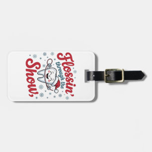Flossen door de sneeuw Grappige Kerstmis Bagagelabel