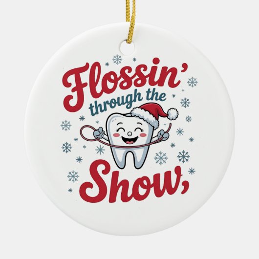 Flossen door de sneeuw Grappige Kerstmis Keramisch Ornament (Voorkant)