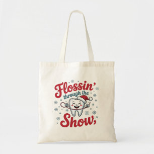 Flossen door de sneeuw Grappige Kerstmis Tote Bag