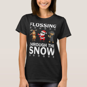 Flossen door de sneeuw Santa rendier teckel T-shirt