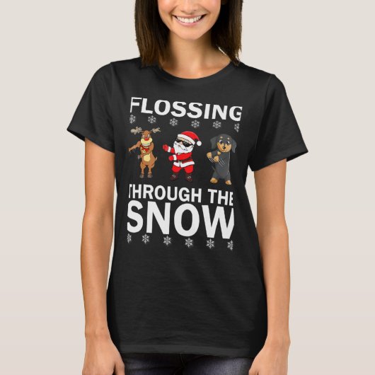 Flossen door de sneeuw Santa rendier teckel T-shirt (Voorkant)