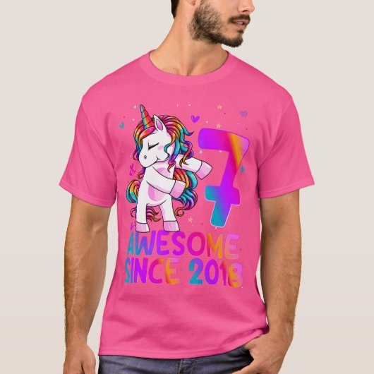 Flossen Eenhoorn 7 jaar oude 7e verjaardag meisje T-shirt (Voorkant)