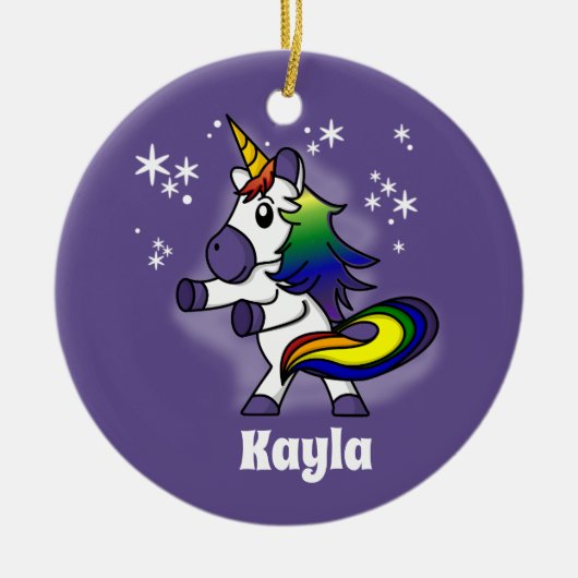 Flossen Regenboog Eenhoorn met Sterrenachtergrond Keramisch Ornament (Voorkant)