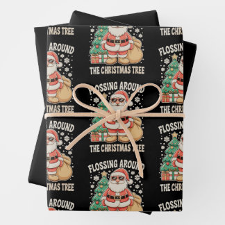 Flossen rond de Kerstboom Kerstmuts Kerstman Inpakpapier Vel
