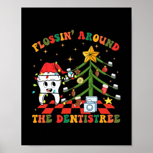Flossen rond de Tandheelkundige Grappige Xmas Dent Poster (Voorkant)