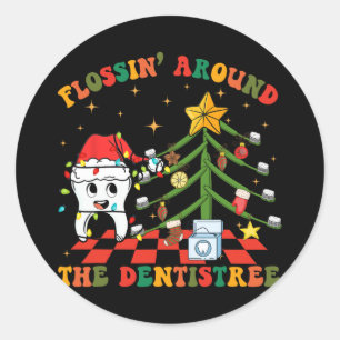 Flossen rond de Tandheelkundige Grappige Xmas Dent Ronde Sticker