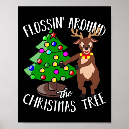 Flossin rond de kerstboom rendier Flossen Poster (Voorkant)