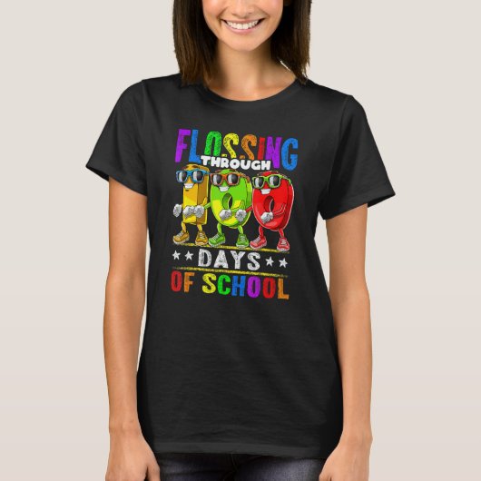 Flossing Through 100 Days Of School 100th Day Scho T-shirt (Voorkant)
