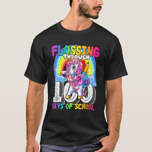 Flossing Through 100 Days Of School Flossing Unico T-shirt (Voorkant)