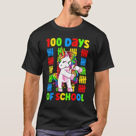 Flossing Unicorn 100 Day Of School 100 Days Smarte T-shirt (Voorkant)