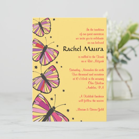 FLOT BUTTERFLY Bat Mitzvah Uitnodiging (Staand voorkant)