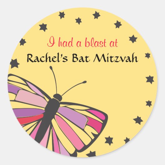 FLOT BUTTERFLY Bat Mitzvah Uitnodiging Ronde Sticker (Voorkant)