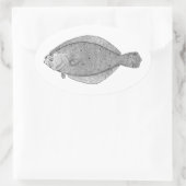 Flounder - Fluke  Illustratie Ovale Sticker (Tas)