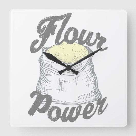 Flour Power T-Shirt Vierkante Klok (Voorkant)
