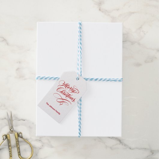 Flourated Calligraphy Merry White Cadeaulabel