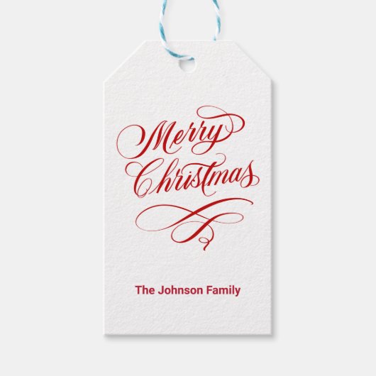 Flourated Calligraphy Merry White Cadeaulabel (Voorkant)