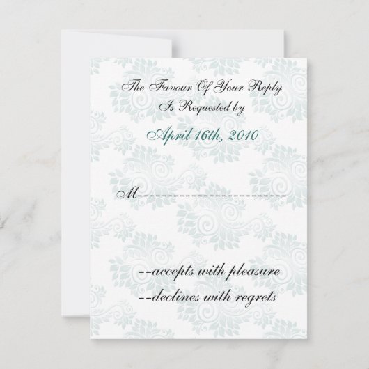 floure aqua monogram elegant bruiloft RSVP (Achterkant)