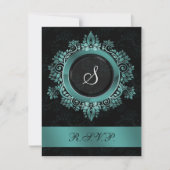floure aqua monogram elegant bruiloft RSVP Kaartje (Voorkant)