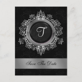 floure zilveren monogram bruiloft met uitzondering aankondigingskaart