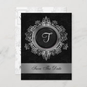 floure zilveren monogram bruiloft met uitzondering aankondigingskaart (Voorkant / Achterkant)