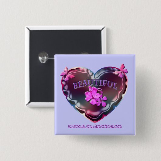 Flourescent Heart Square Button (Voorkant /achterkant)