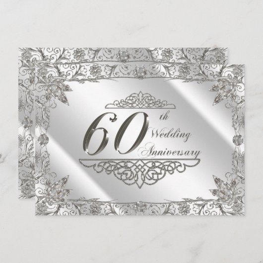 Flourish 60e Diamanten Bruiloft Uitnodiging (Voorkant / Achterkant)
