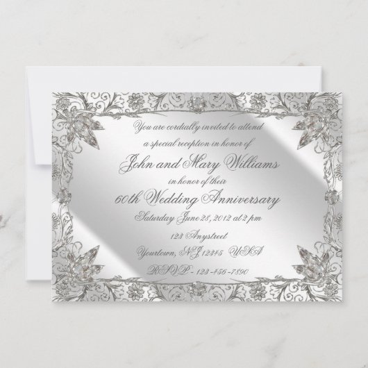 Flourish 60e Diamanten Bruiloft Uitnodiging (Achterkant)