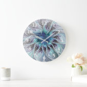Flourish Abstract Modern Fractal Flower With Blue Grote Klok (Huis)