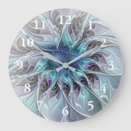 Flourish Abstract Modern Fractal Flower With Blue Grote Klok
