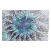 Flourish Abstract Modern Fractal Flower With Blue Kussensloop (Achterkant)