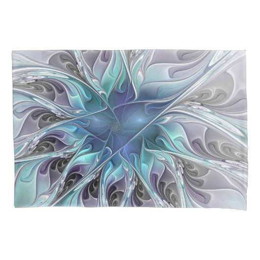 Flourish Abstract Modern Fractal Flower With Blue Kussensloop (Voorkant)