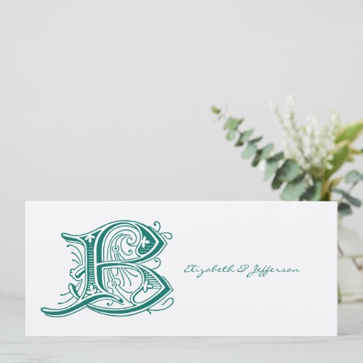 Flourish Aqua Letter B Monogram Kaart (Staand voorkant)