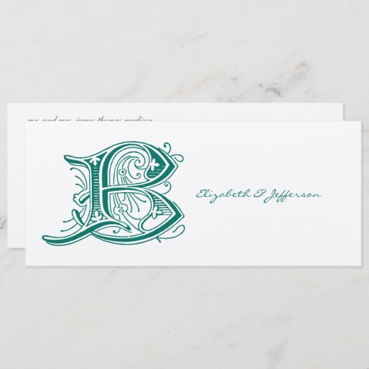 Flourish Aqua Letter B Monogram Kaart (Voorkant / Achterkant)
