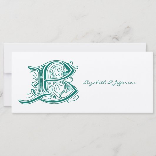 Flourish Aqua Letter B Monogram Kaart (Voorkant)