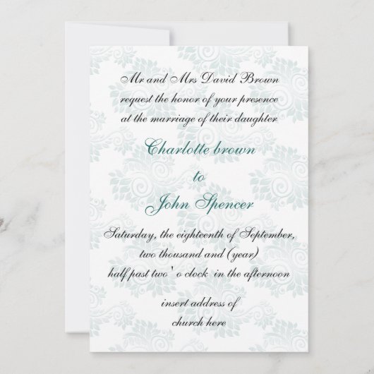 flourish aqua monogram elegant bruiloft Uitnodigin Kaart (Achterkant)
