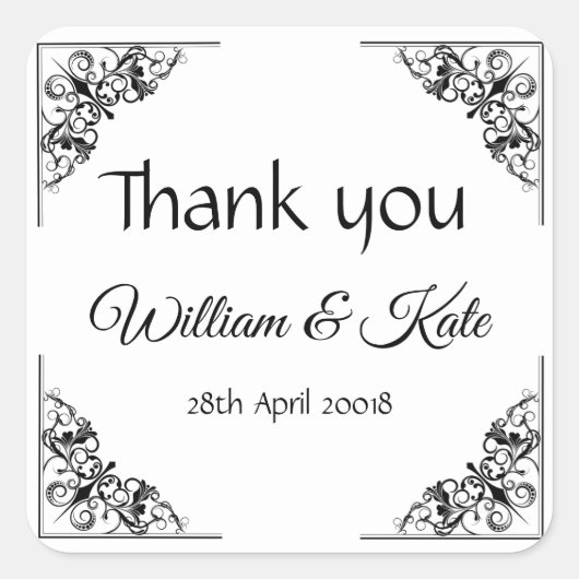 Flourish Corners Bruiloft dank u labels stickers (Voorkant)