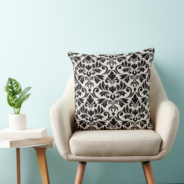 Flourish Damask 2Way Big Ptn Zwart + Crème Kussen (Stoel)