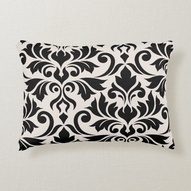 Flourish Damask Art I 2Way Zwart + Crème Accent Kussen (Voorkant)