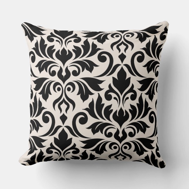 Flourish Damask Art I 2Way Zwart + Crème Kussen (Voorkant)