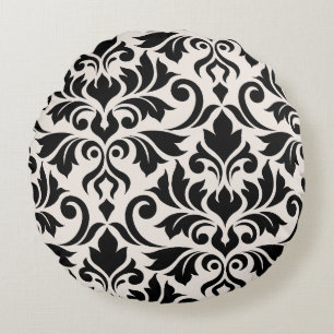 Flourish Damask Art I 2Way Zwart + Crème Rond Kussen