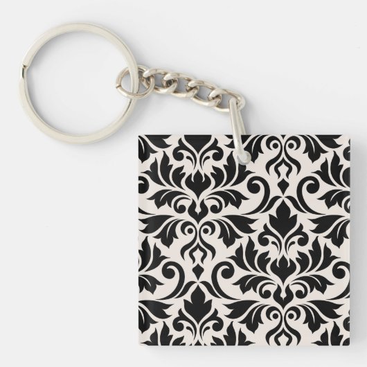 Flourish Damask Art I Black on Cream Sleutelhanger (voorkant)