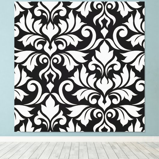 Flourish Damask Art I Cream on Black Canvas Afdruk (Insitu (Houten vloer))