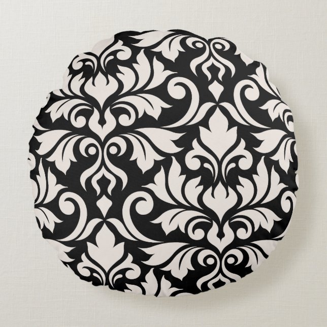 Flourish Damask Art I Cream on Black Rond Kussen (Voorkant)