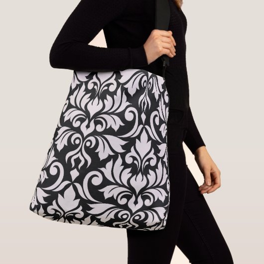 Flourish Damask Art I Cream op zwart Crossbody Tas (Dichtbij)